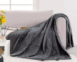 Плед велсофт Vse DOMA полоса 1 см., цвет серый, чемодан