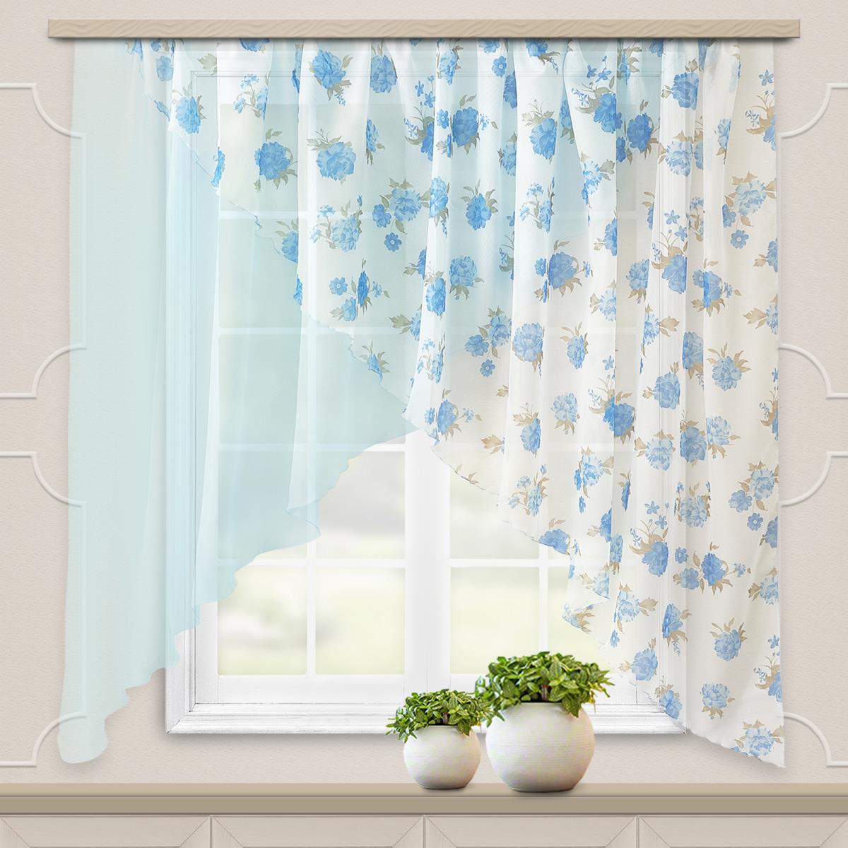 Комплект штор вуаль Fine Line Мари, голубой принт - 0