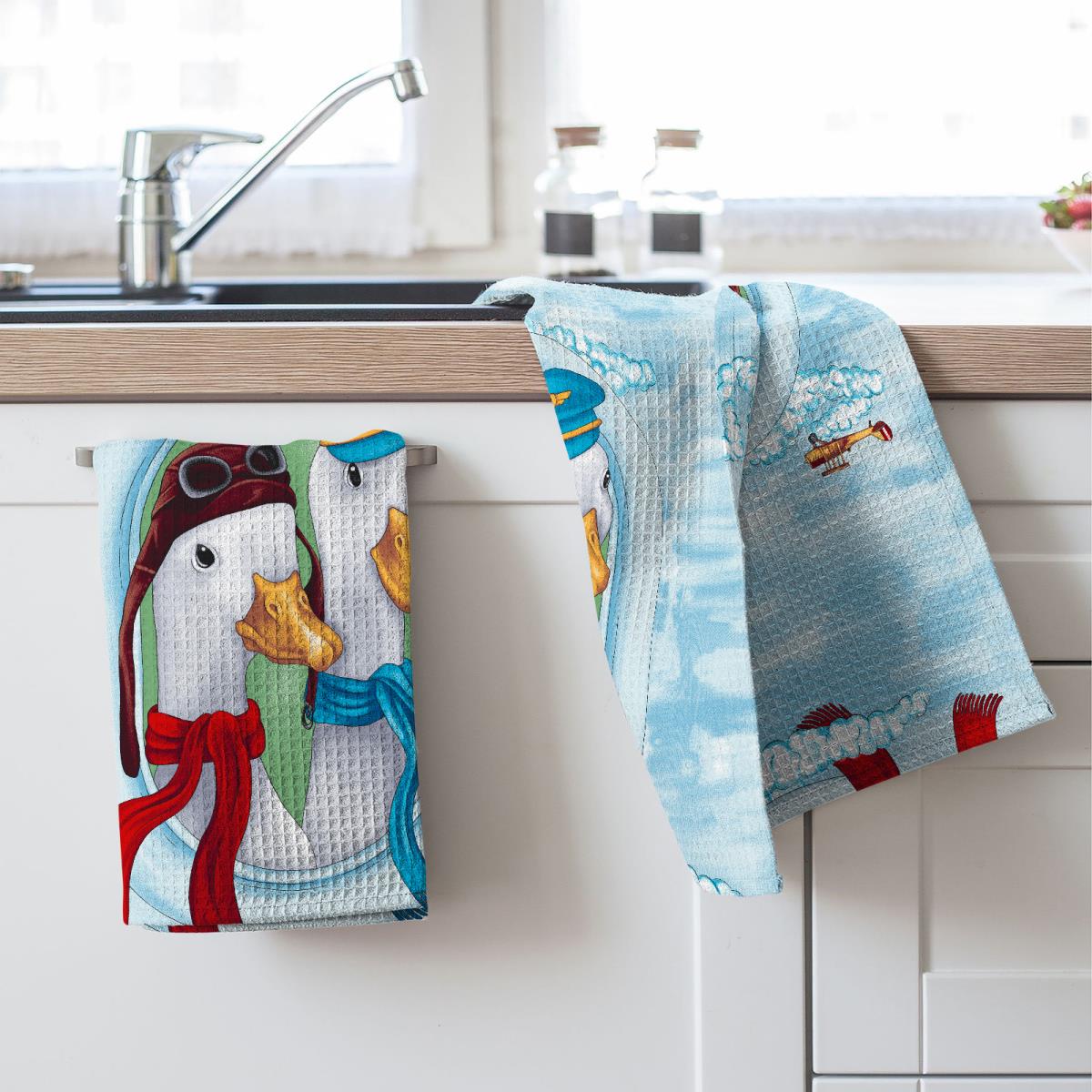 Полотно вафельное 150 см наб рис.29357-1 Гуси-пилоты - 1