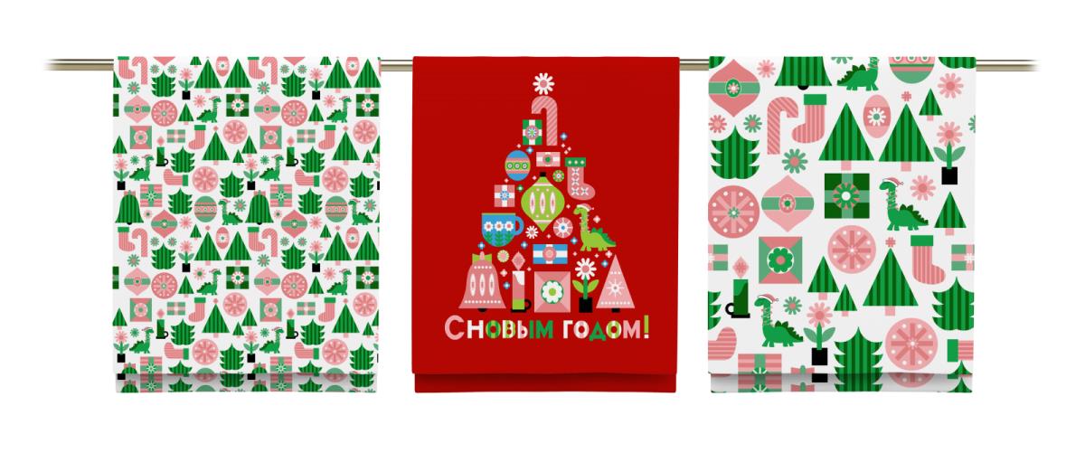 Полотно вафельное 150 см наб рис.29216-2 Новогодняя мозаика - 1