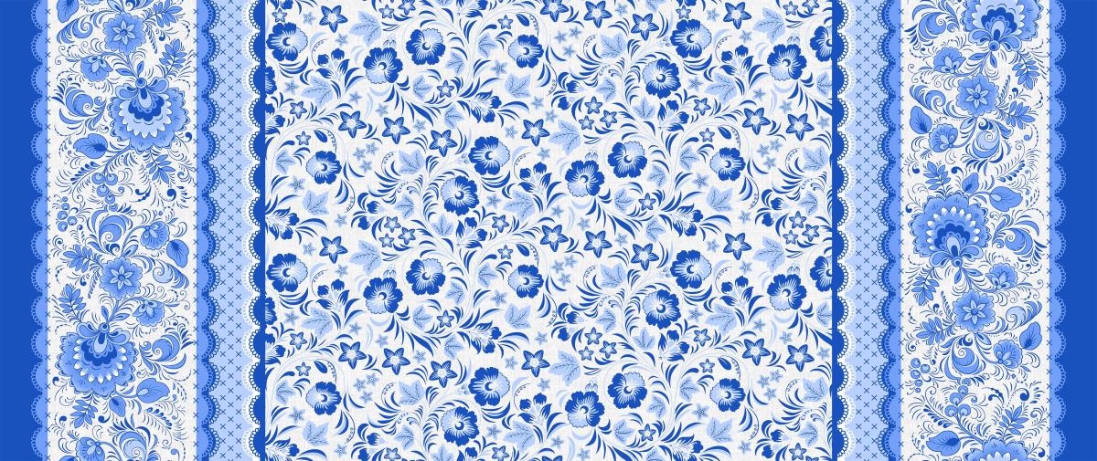 Рогожка наб 150 НКЛМ 2383/1 Гжель кайма - 0