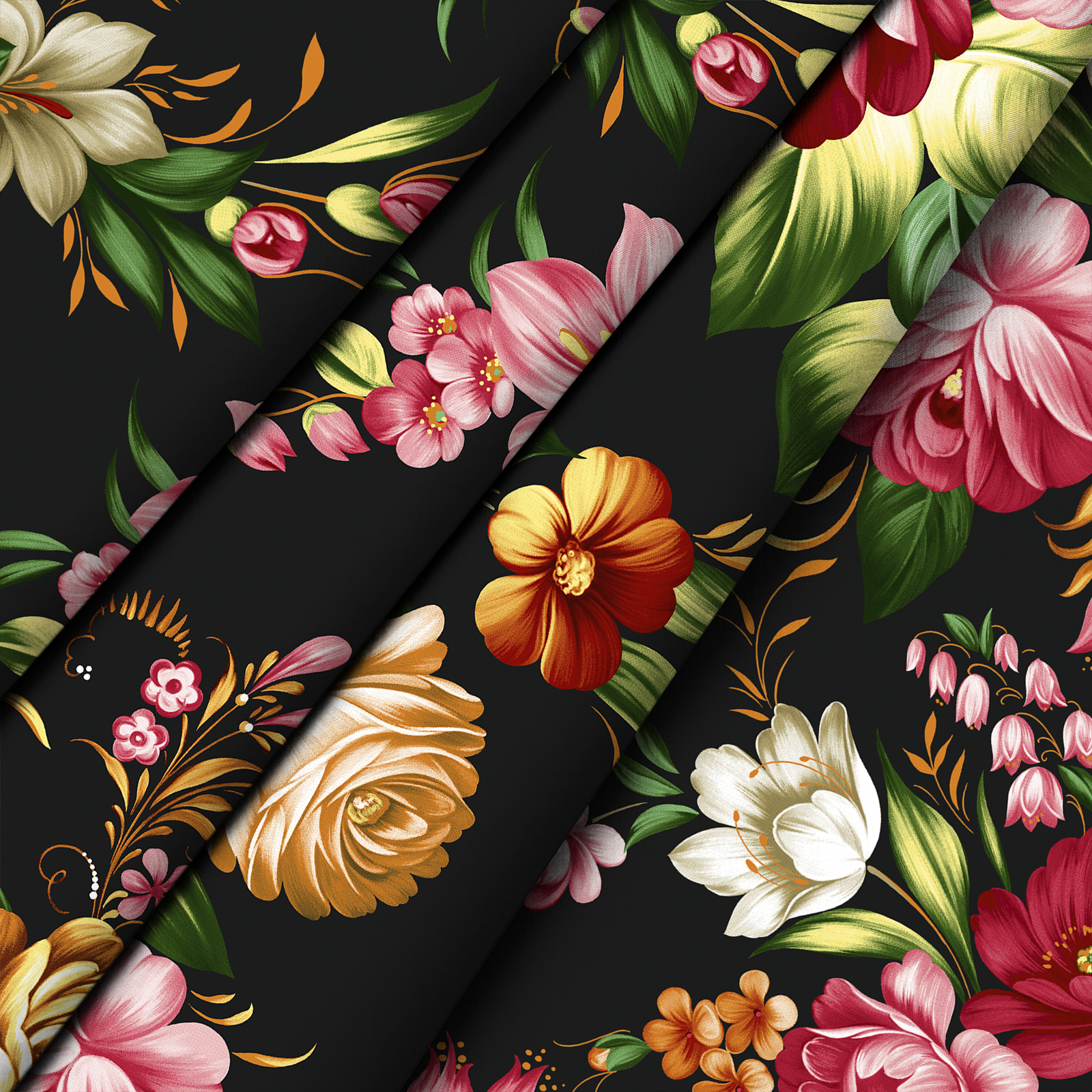 Бязь Премиум 220 см наб рис.72204-1 Жостовская роспись - 2