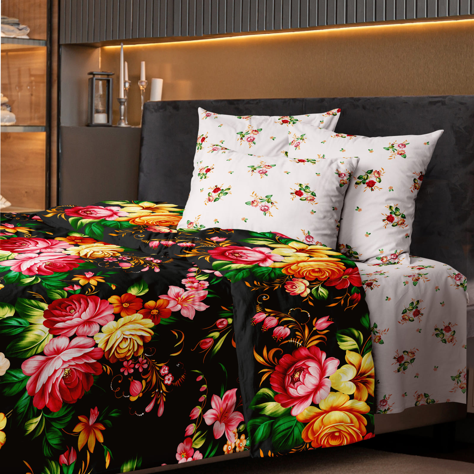 Бязь Премиум 220 см наб рис.72204-1 Жостовская роспись - 3