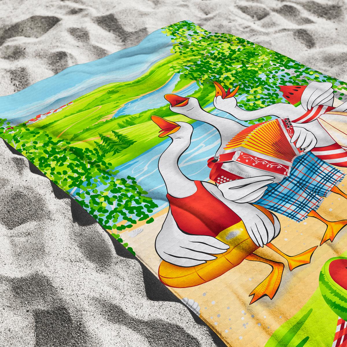 Полотно вафельное 150 см наб рис.29333-1 Веселые гуси - 1