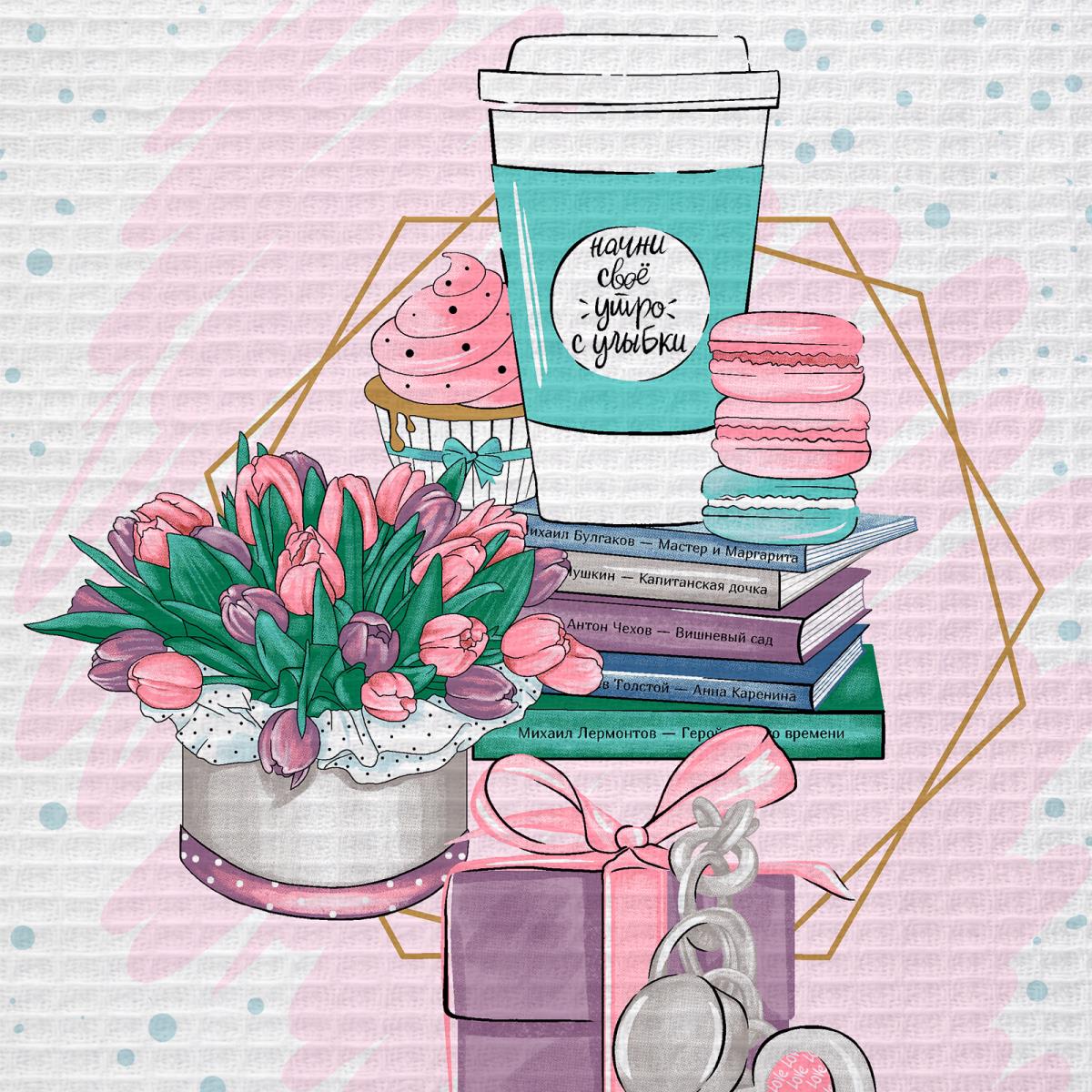 Полотенце вафельное Fine Line рис.62078-1 Утренний кофе - 1