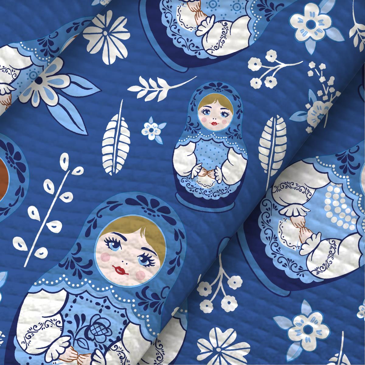 Полотно вафельное 50 см наб рис.62164-1 Матрешка Гжель - 1
