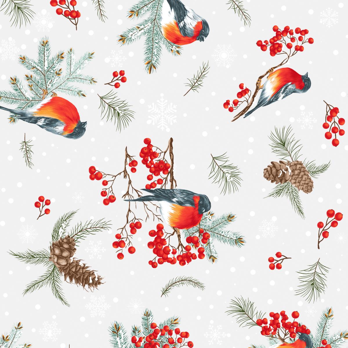 Скатерть рогожка Fine Line рис.62020-1 Снегири - 3