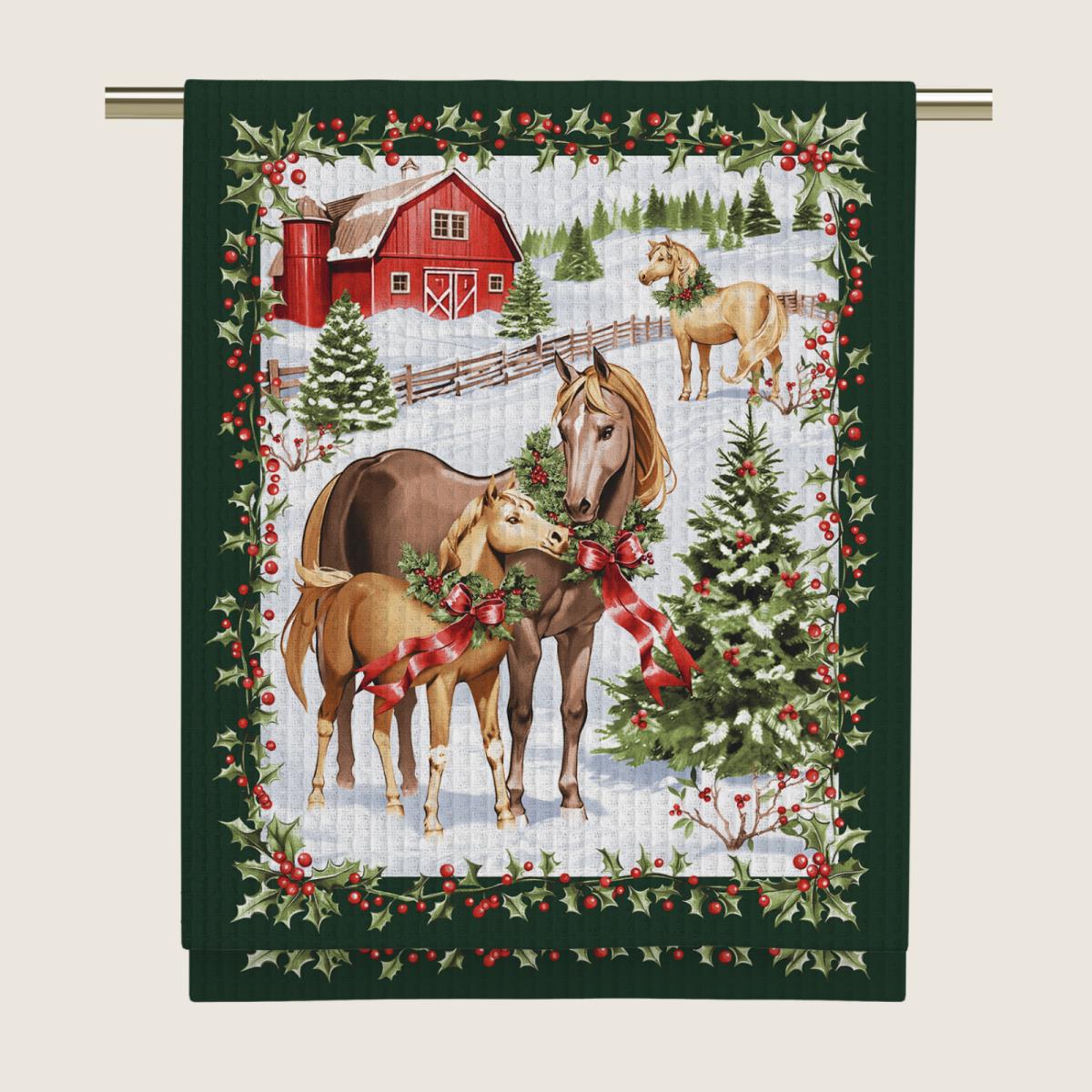 Полотенце вафельное Vse DOMA рис.29380-1 Праздничные лошадки - 1