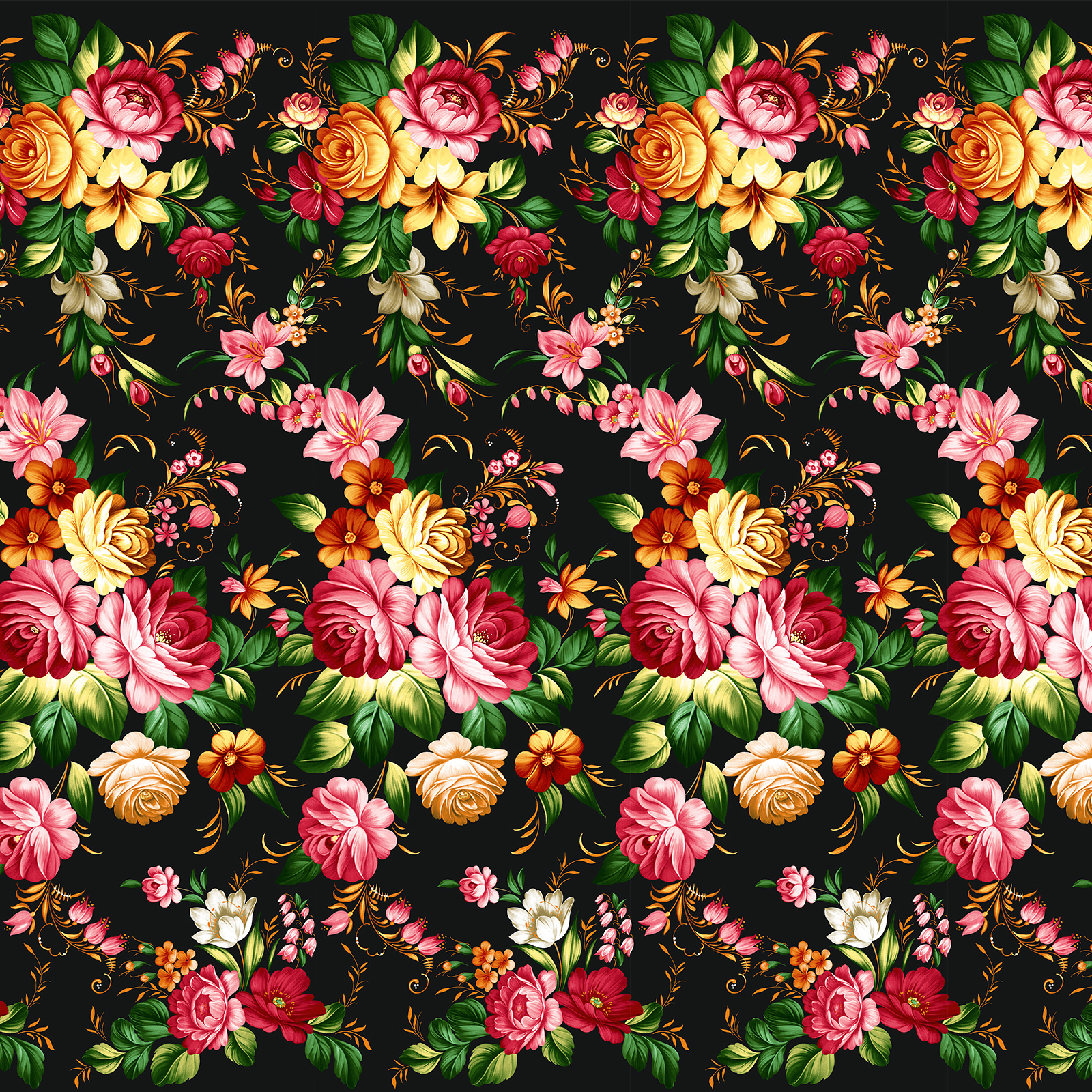 Бязь Премиум 220 см наб рис.72204-1 Жостовская роспись - 1