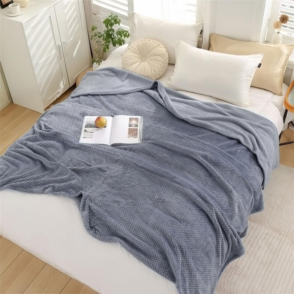 Плед велсофт Все ДOMA/Vse DOMA пиноли, цвет сине-серый - 1