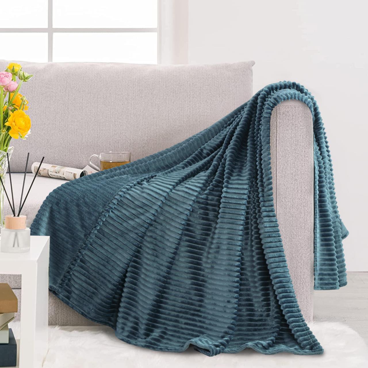 Плед велсофт Vse DOMA цвет синий, полоса 1 см, ролик - 0