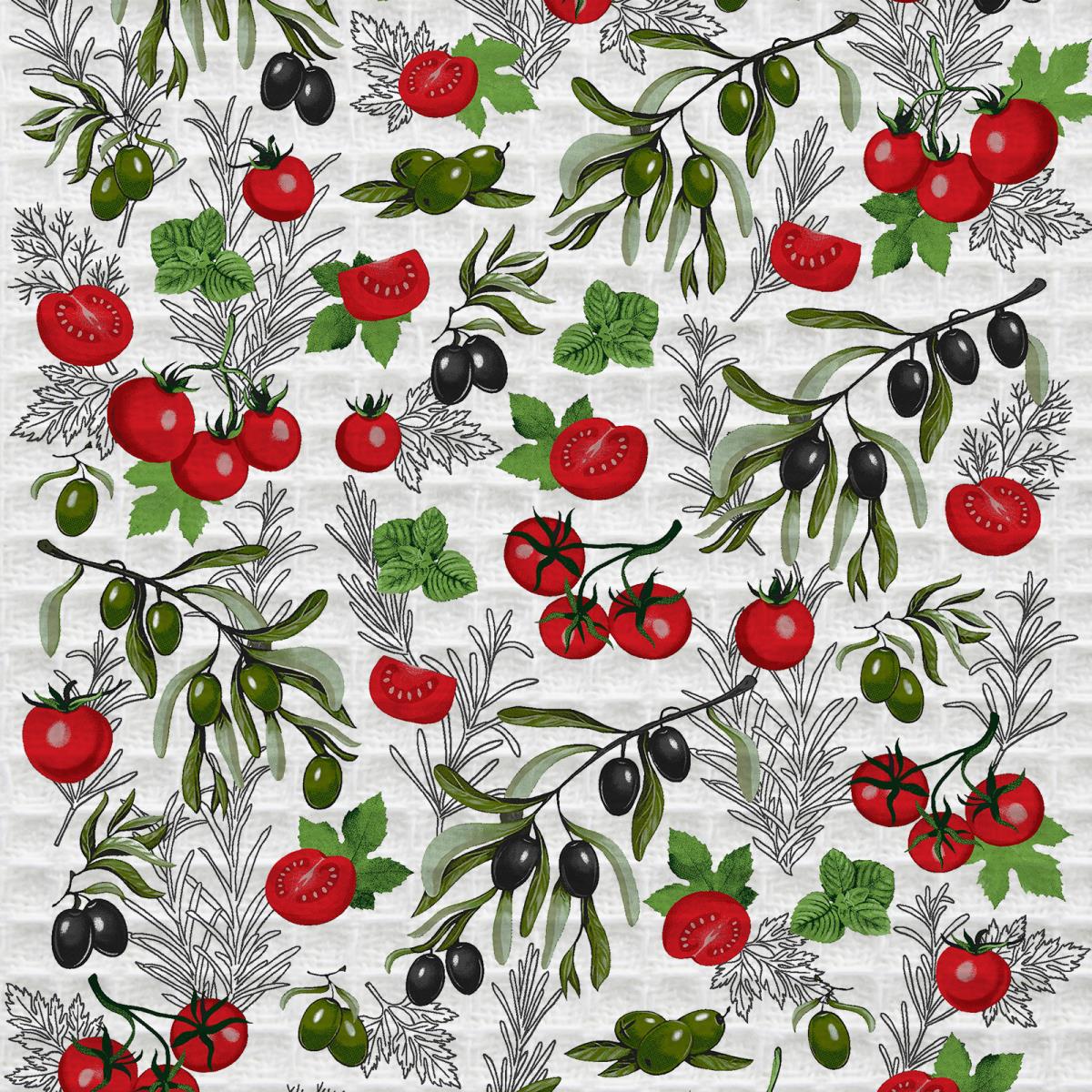 Полотно вафельное 50 см наб рис.62138-1 Помидоро на белом - 1