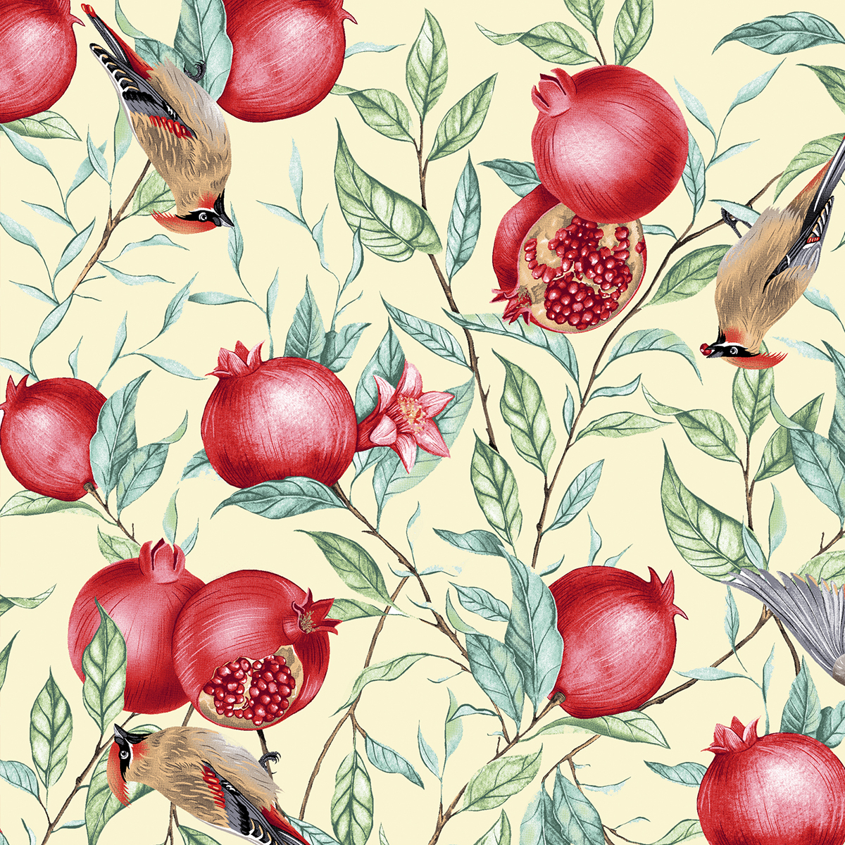 Скатерть рогожка Fine Line рис.62019-1 Гранаты на желтом - 2