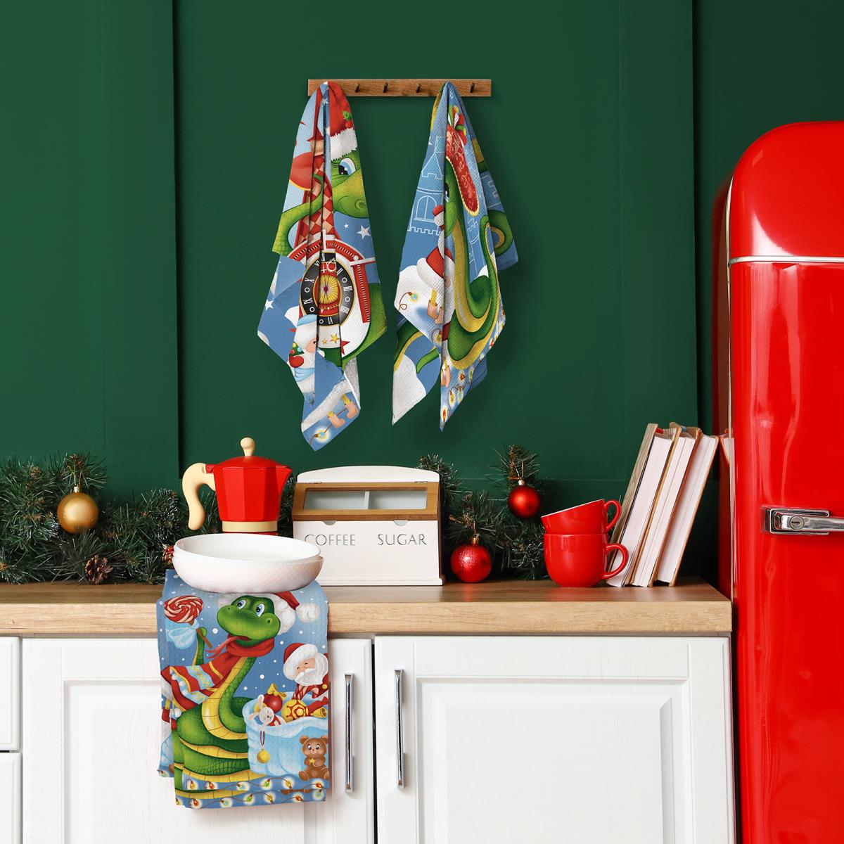 Полотно вафельное 150 см наб рис.29298-1 Мечты в новогоднюю ночь - 2