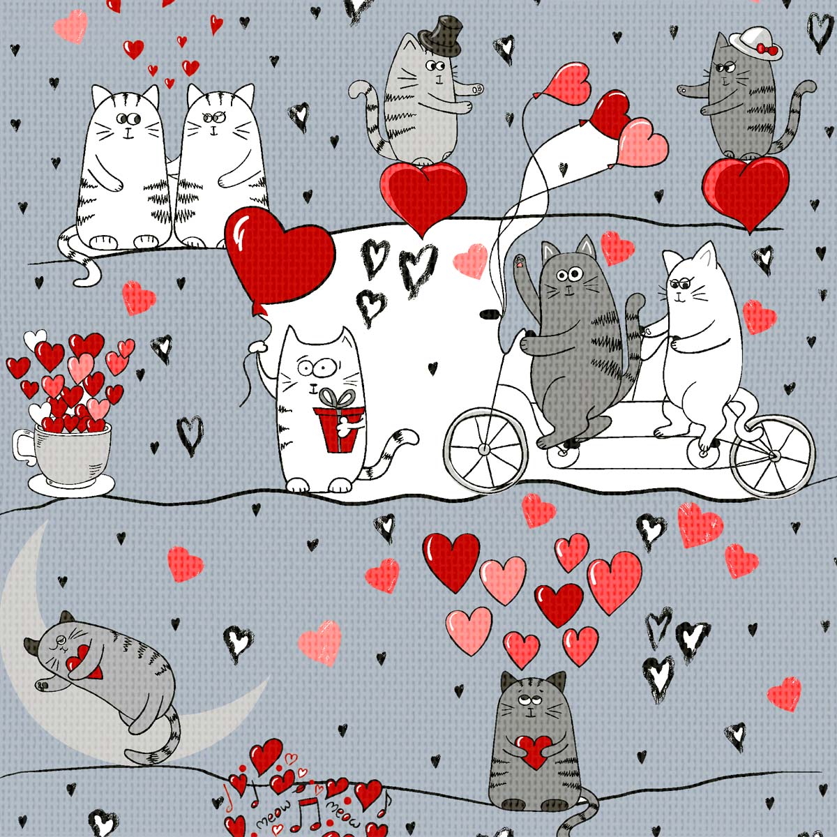 Скатерть рогожка Fine Line рис.62014-3 Влюбленные котики - 2