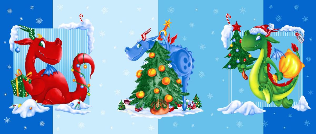 Полотно вафельное 150 см наб рис.29213-1 Веселые драконы - 0