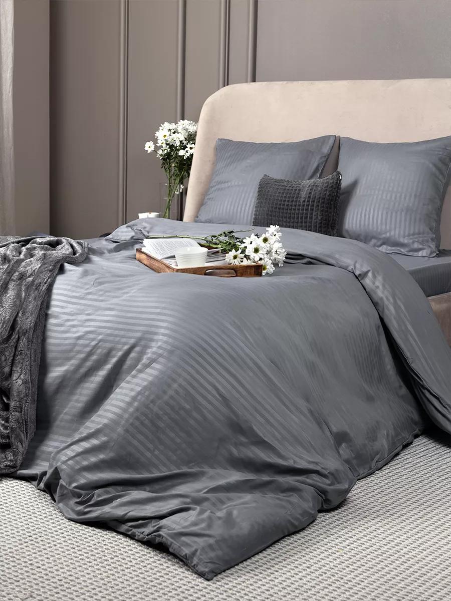 КПБ страйп-полисатин (2 наволочки 50*70) серебристо-серый - 0