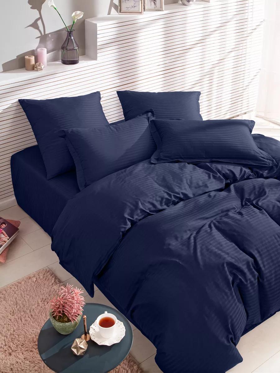 КПБ страйп-полисатин (2 наволочки 50*70) темно-синий - 0