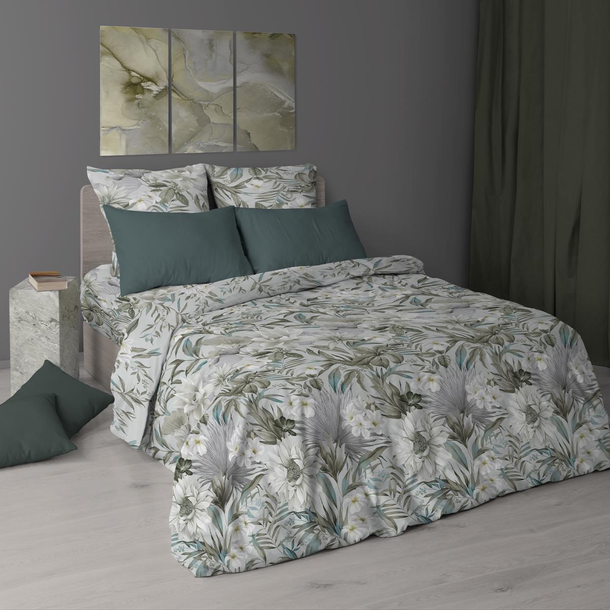 Сатин 220 см наб рис.6984-1 Серебрянный лотос - 0