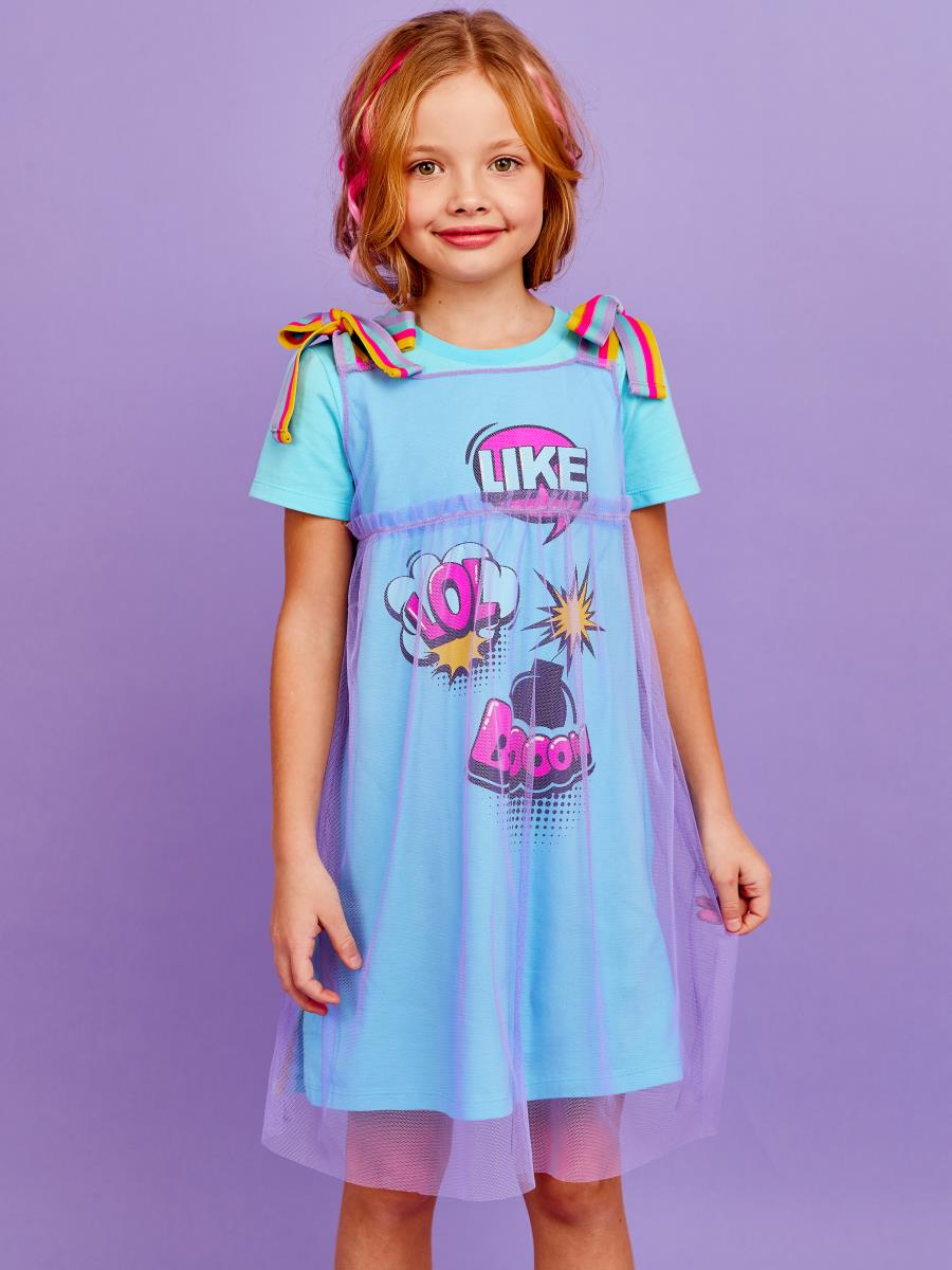 Платье д/дев Juno SS21GJ531 Sweet Rainbow бирюзовый - 0