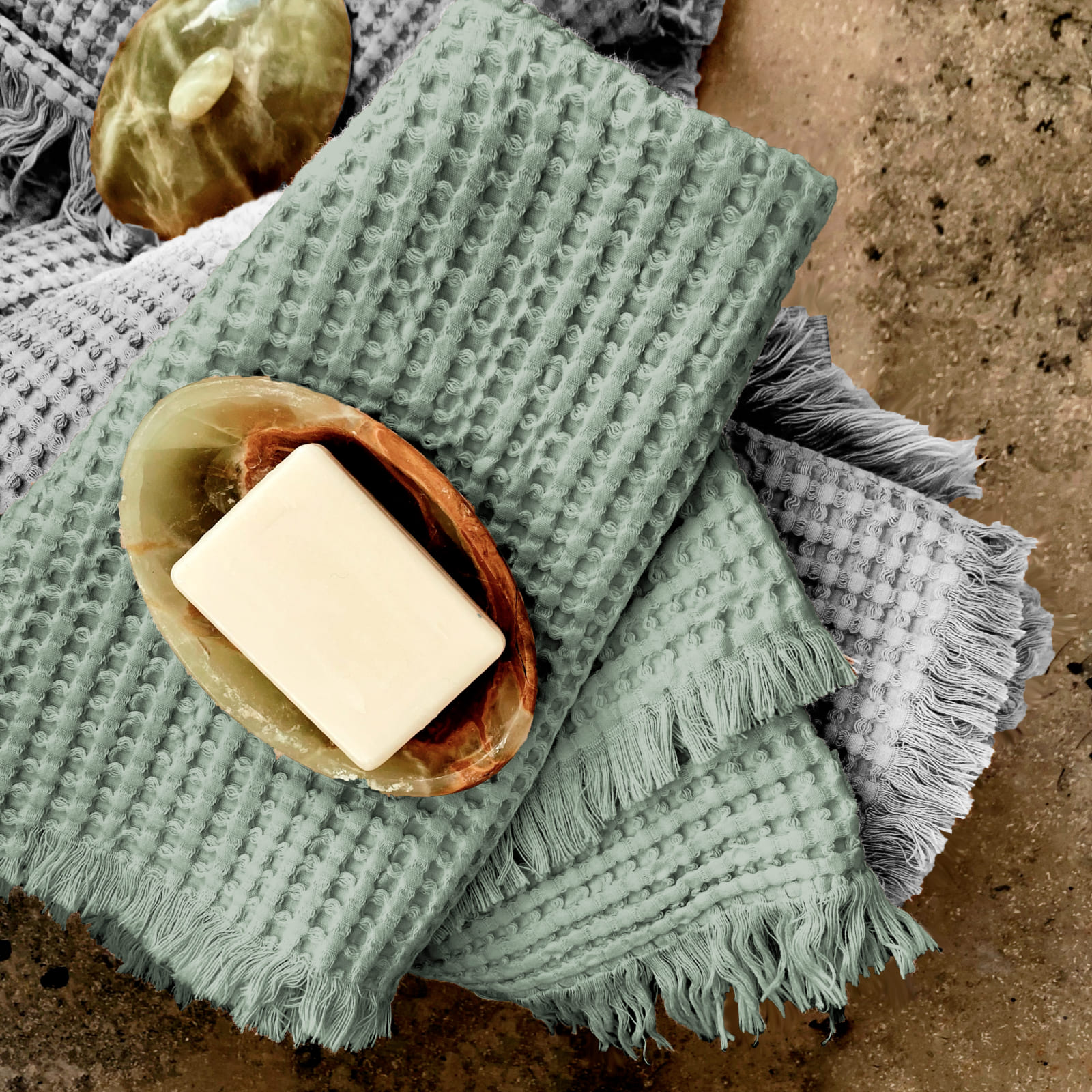 Полотно вафельное 150 см г/к 86077-8 светло-бирюзовый АК - 0