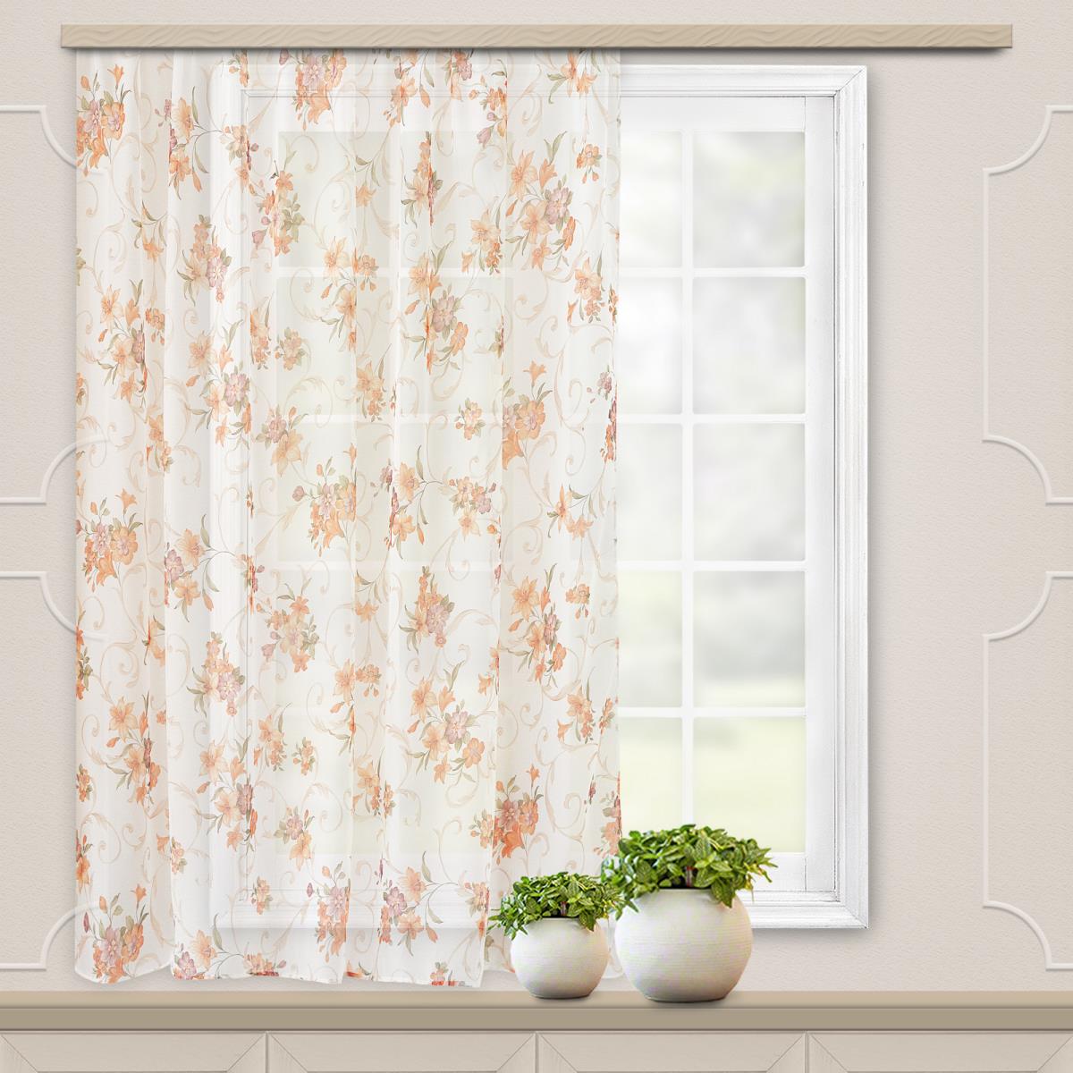 Штора вуаль Fine Line Цветы, персик - 0