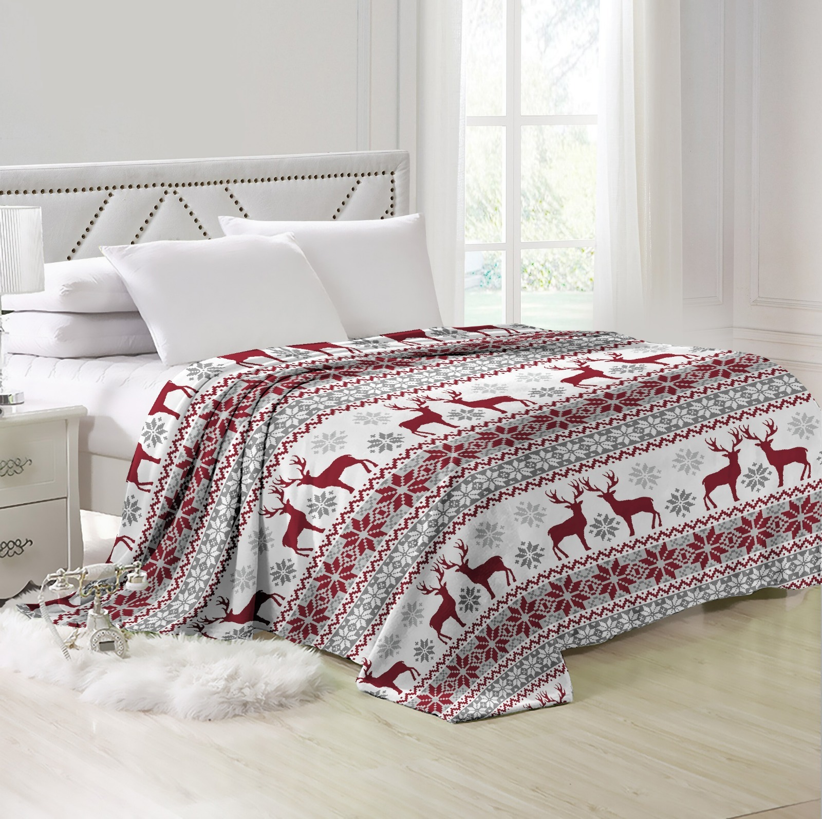 Плед велсофт Vse DOMA Олени, цвет серый, гладье, ролик - 0