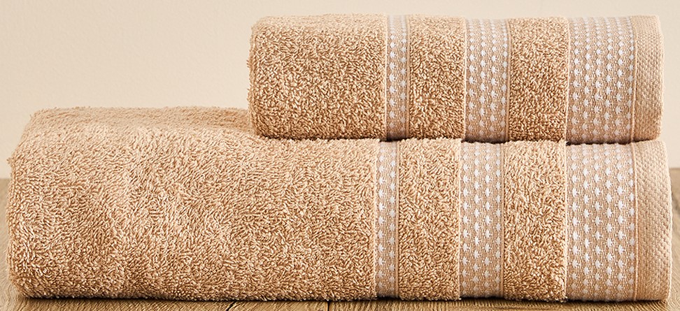 Комплект махровых полотенец FLOOX бордюр Алмаз , светло-бежевый - 0