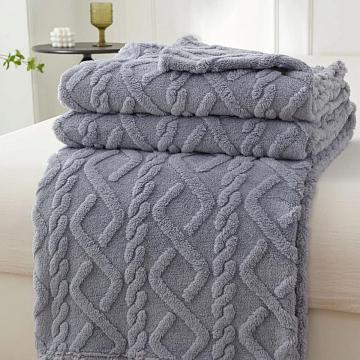 Плед велсофт Vse DOMA шерпа, косичка, серый