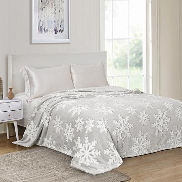 Плед велсофт Vse DOMA Снежинки, цвет серый, гладье, чемодан