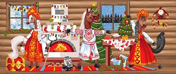 Полотно вафельное 150 см наб рис.29398-1 Веселые лошадки