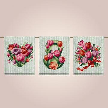 Полотно вафельное 150 см наб рис.29480-1 Розовые тюльпаны