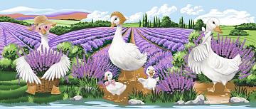 Полотно вафельное 150 см наб рис.29455-1 Лавандовые гуси