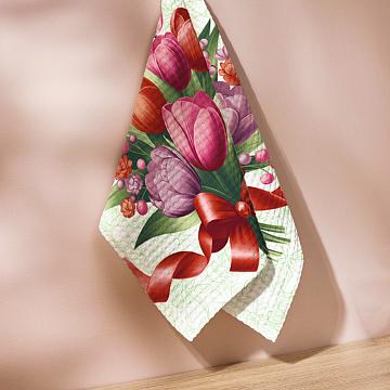 Полотно вафельное 150 см наб рис.29480-1 Розовые тюльпаны