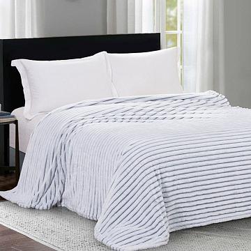 Плед велсофт Все ДОМА/Vse DOMA полоса 2,5 см, шиншилла, серо-белый, ролик