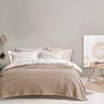 Плед велсофт Vse DOMA полоса 1 см., цвет какао, ролик