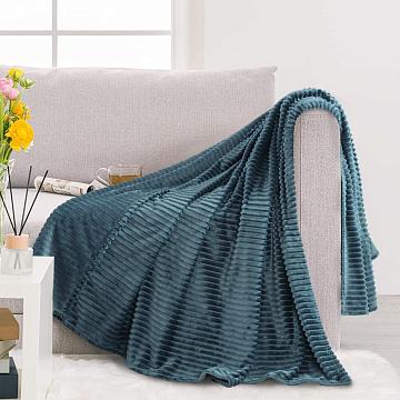 Плед велсофт Vse DOMA цвет синий, полоса 1 см, ролик