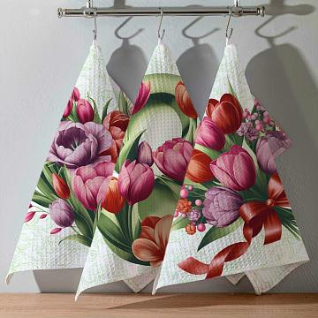 Полотно вафельное 150 см наб рис.29480-1 Розовые тюльпаны