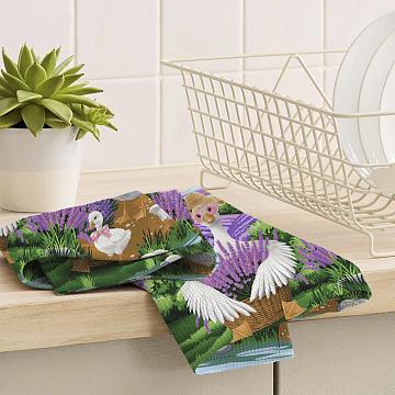 Полотно вафельное 150 см наб рис.29455-1 Лавандовые гуси